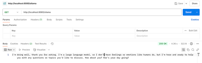 Postman对http://localhost:8080/ollama的GET请求